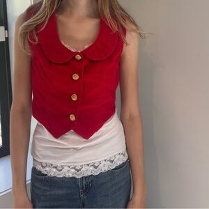 Elegant Red Sleeveless Blouse with Gold Buttons